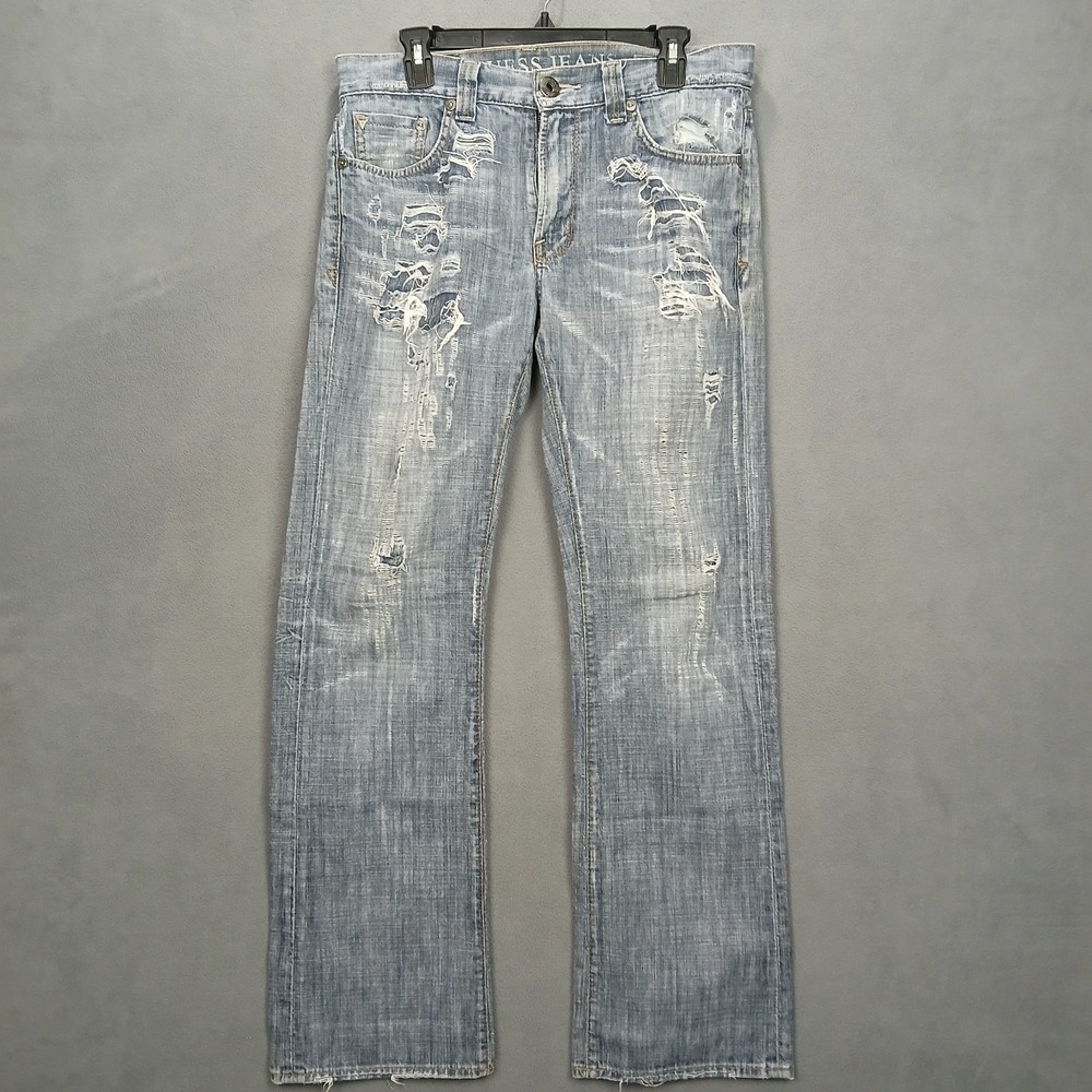 VTG Guess Desmond Relaxed Fit Jeans Men 31x32 Light Blue Distressed Straight Leg